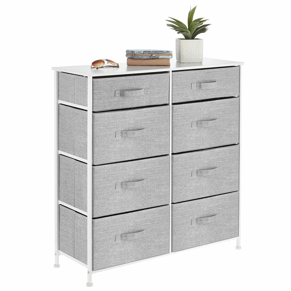 mDesign 8 Drawer Fabric Dresser, Light Gray/White