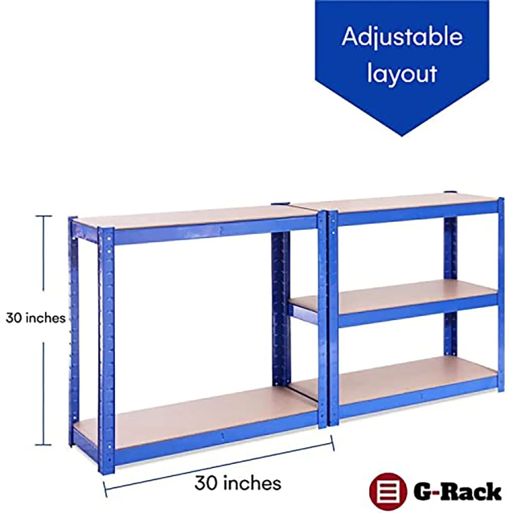 G-Rack 5-Tier Garage Shelving Unit, 30" x 12" x 59", Blue, 2 Count