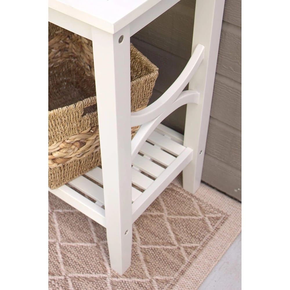 Pebble Lane Living Outdoor & Indoor Patio Console Serving Bar Table with Lower Shelf, White