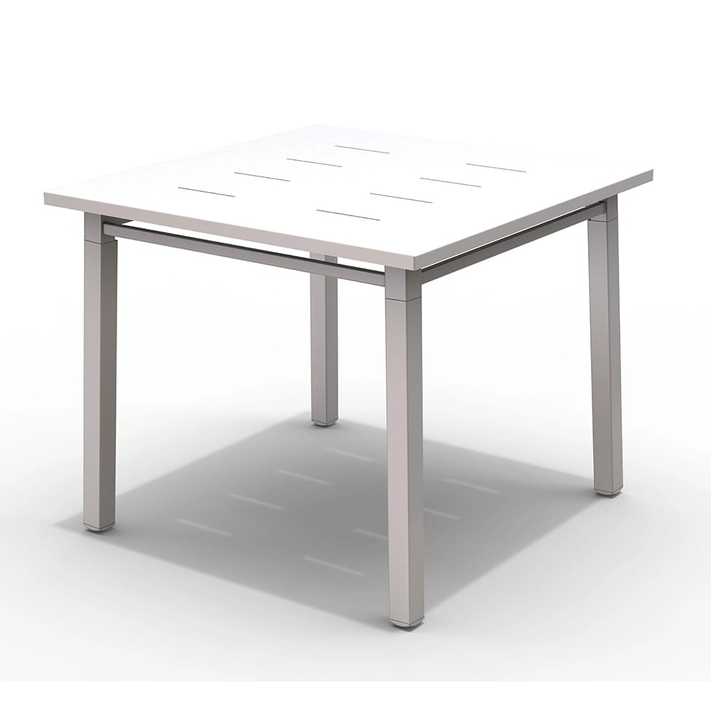 Maiori Aluminum Square Patio Dining Table with Umbrella Hole, Blanc