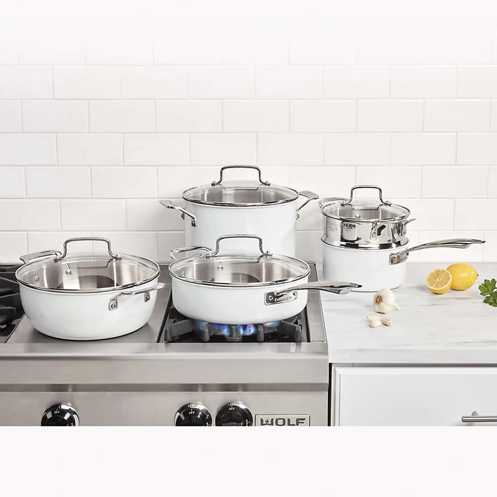 Cuisinart 15-Piece Stainless Steel Cookware Set, Matte White