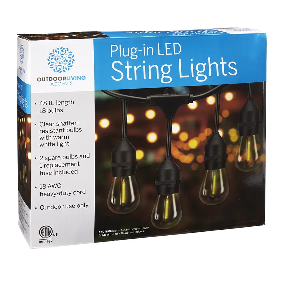 Outdoor Living Plug-in LED String Lights, 48 ft.