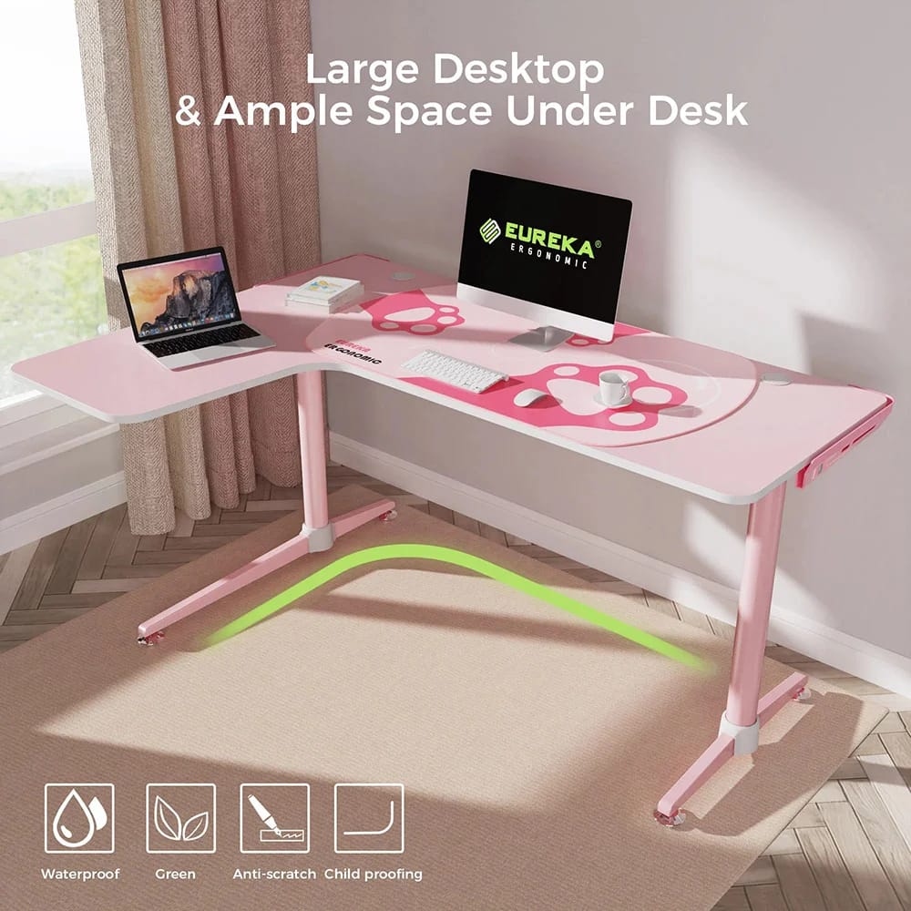 Eureka Ergonomic Left Side L-Shaped Office Desk, Pink