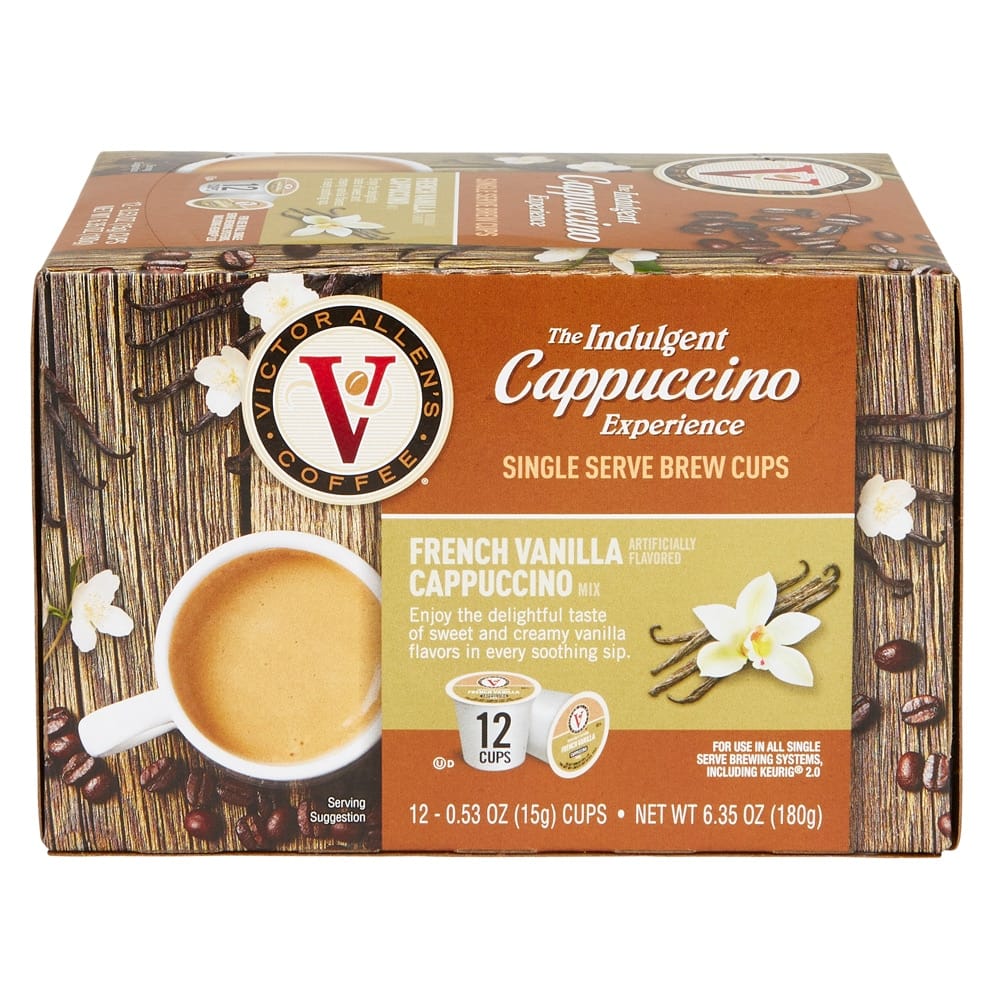 Victor Allen's Indulgent Cappuccino Experience French Vanilla Brew Cups, 12 Count