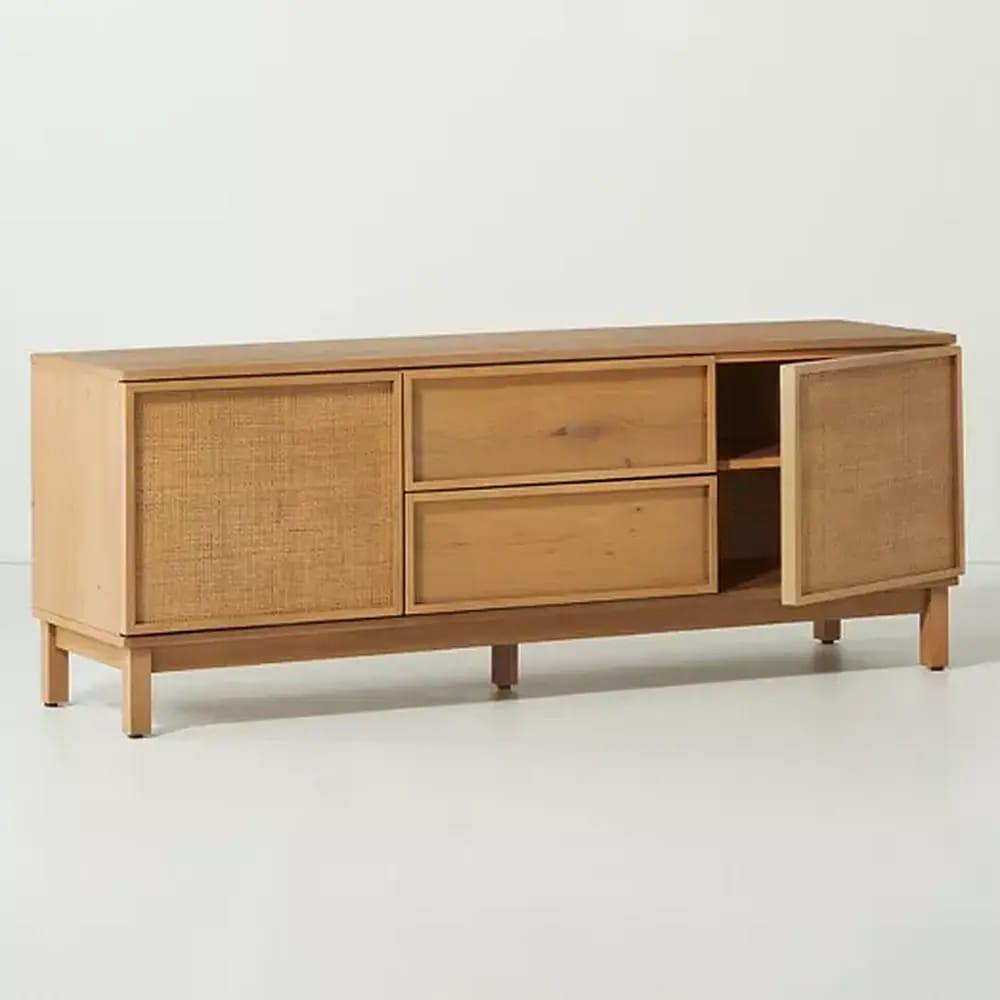 Hearth & Hand with Magnolia Wood & Cane Transitional Media Console, Natural
