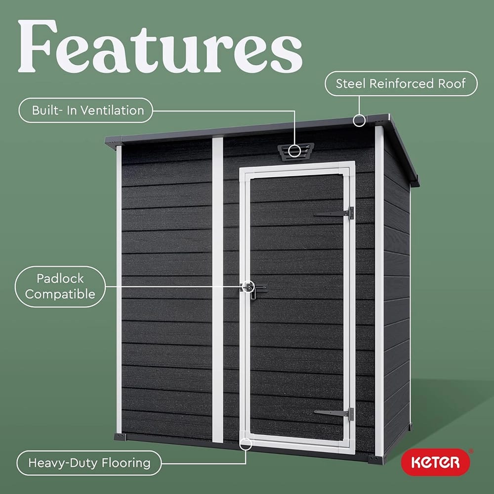 Keter 6' x 4' Resin Outdoor Storage Shed, Gray/White