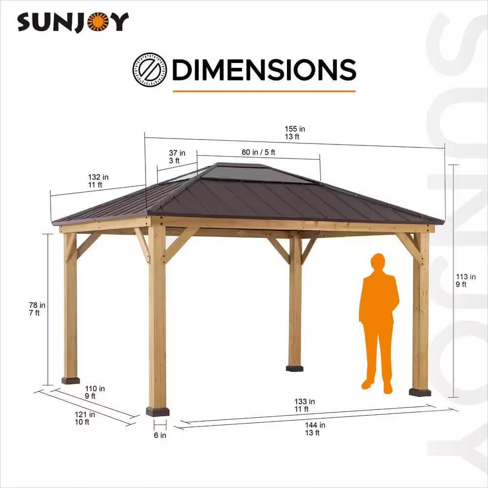 Lisbon 11' x 13' Cedar Framed Gazebo with Polycarbonate Hip Roof Hardtop