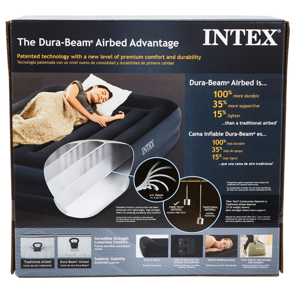 Intex Queen Dura-Beam Pillow Rest Raised Air Mattress with Internal Pump