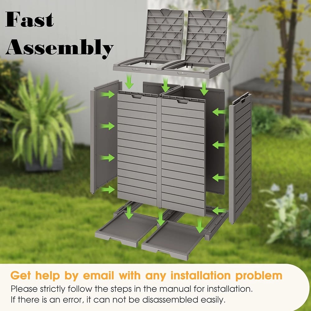 Waterproof Outdoor Trash Can with Lid, Gray, 62 Gallons