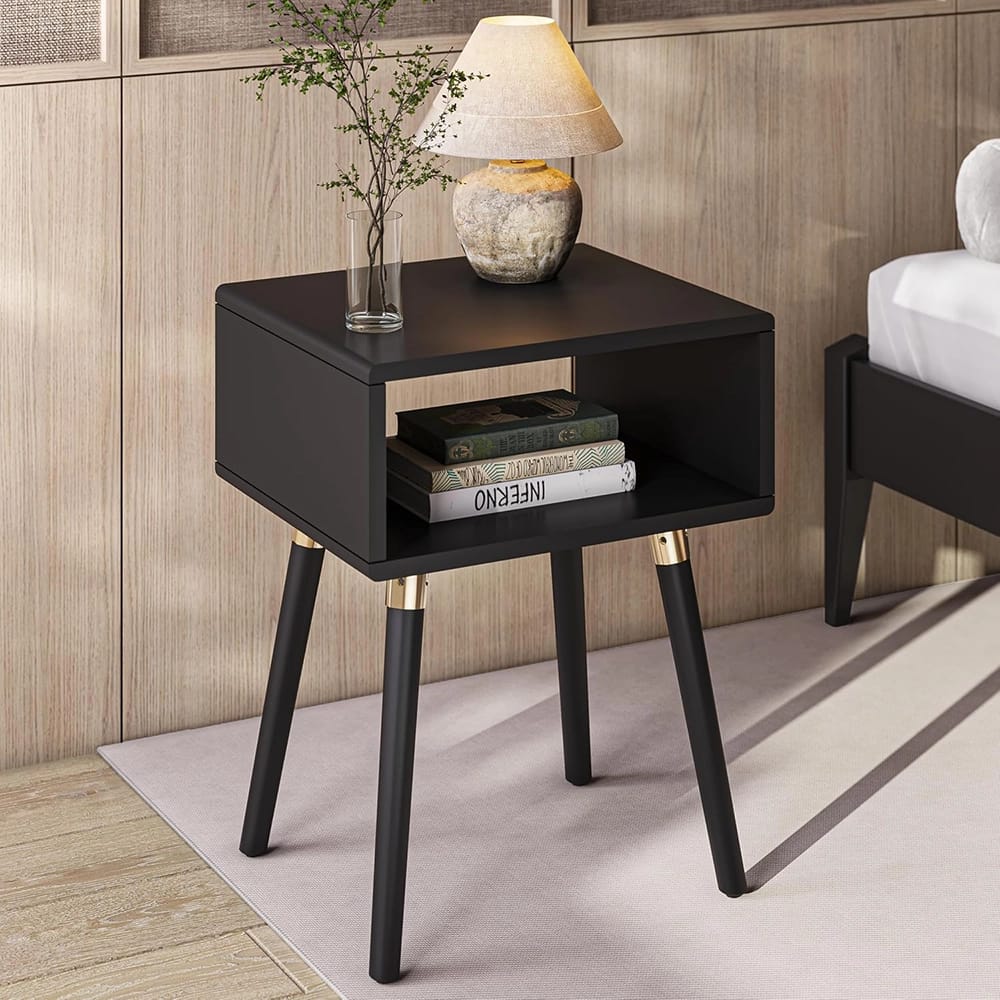 Bme Dinkee Solid Wood Nightstand, Black