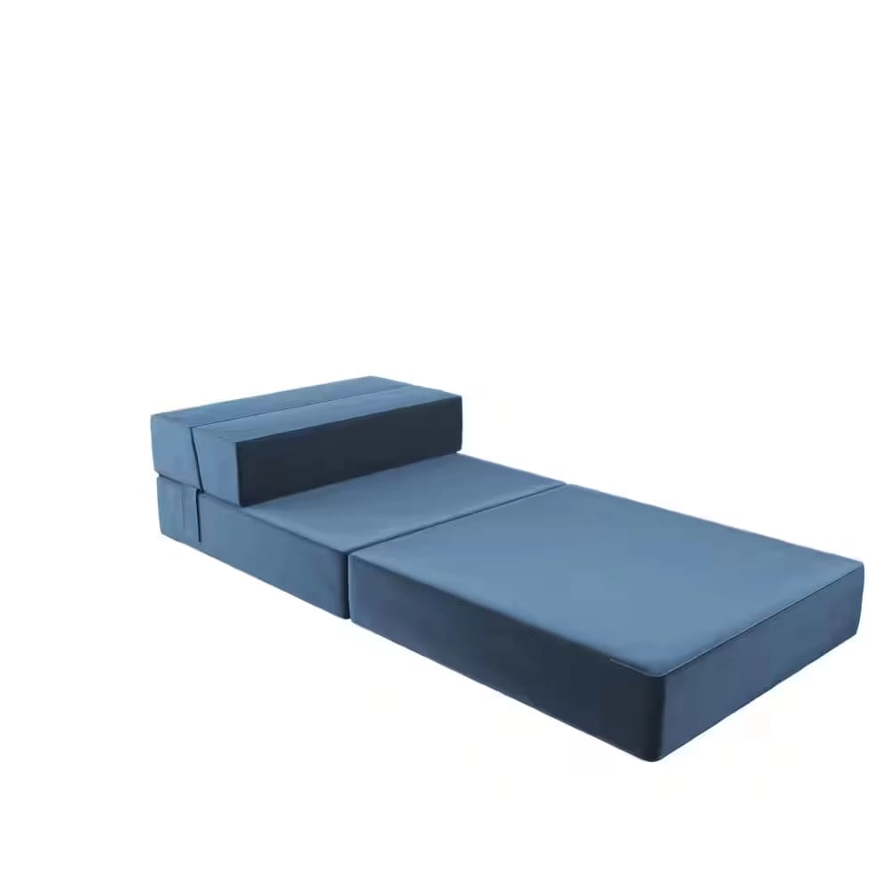 Novogratz Modular Armless Chair and Lounger, Indigo Blue Velour