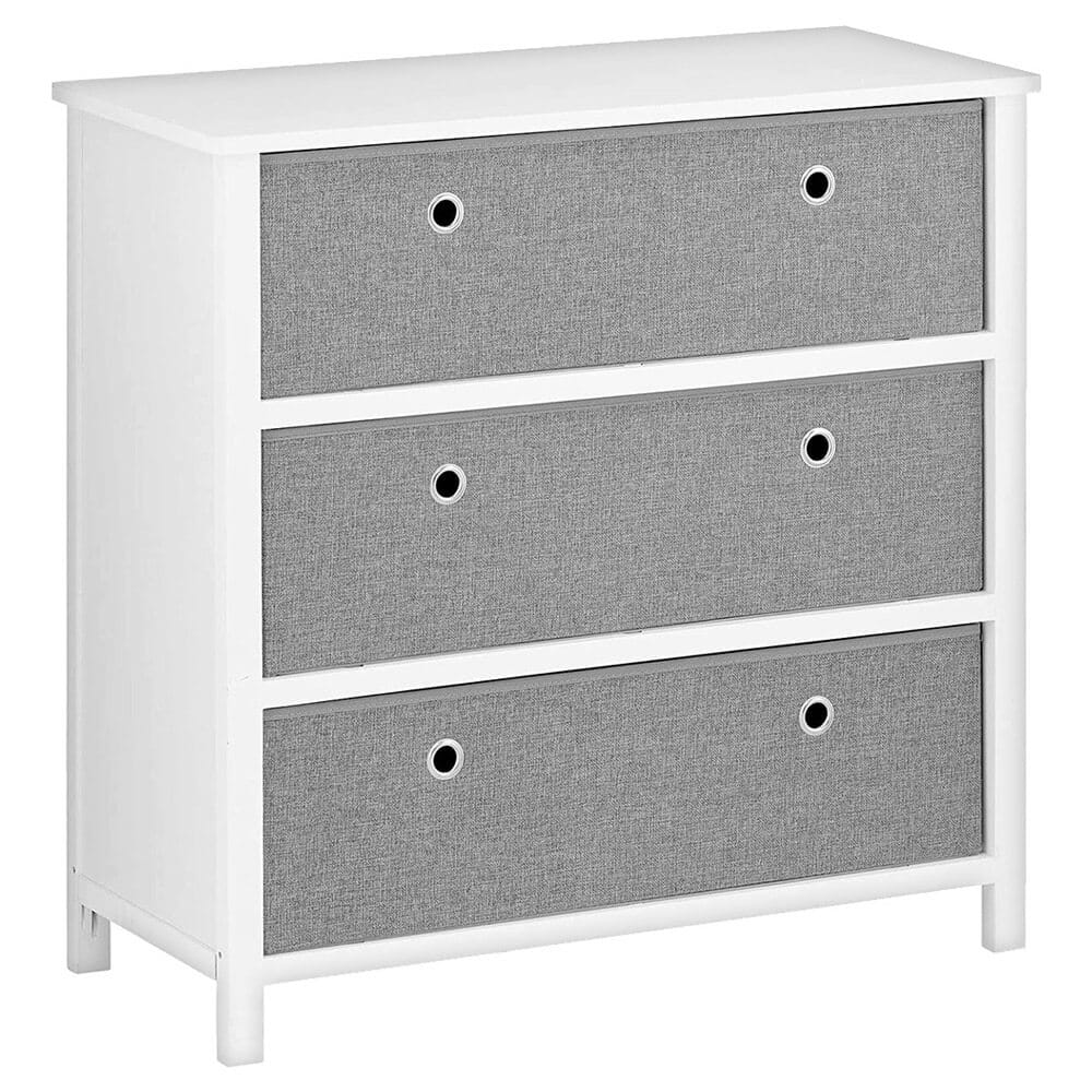 mDesign Modern Wide Dresser with 3 Fabric Storage Bins, White/Gray