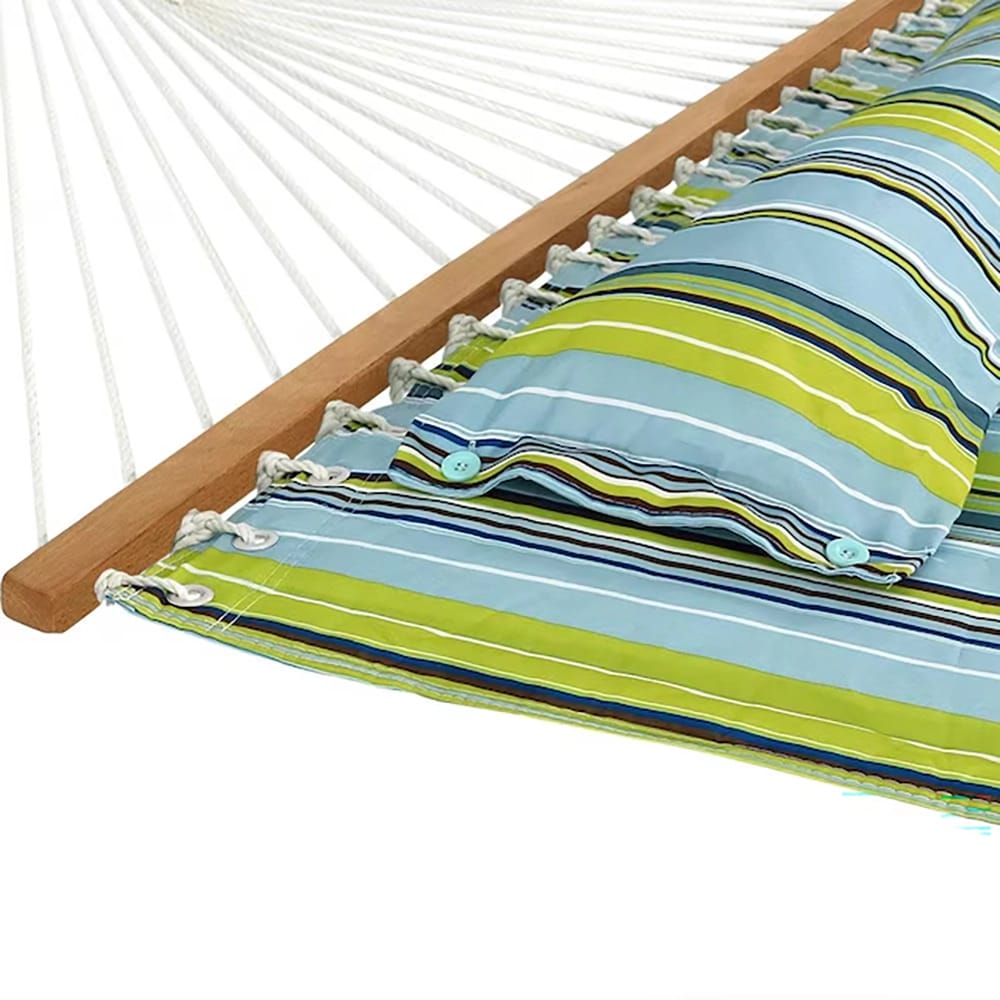 Sunnydaze 2-Person Outdoor Fabric Hammock with Stand, Blue/Green