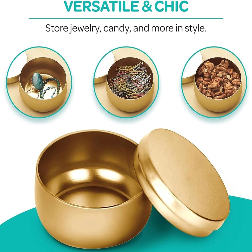 Hearts & Crafts 8 oz. Round Metal Candle Jars with Lids, Gold, 24 Pack