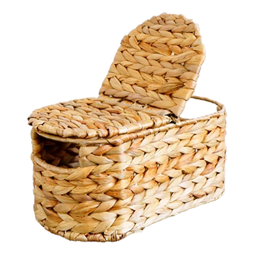 Oval Water Hyacinth Basket with Cover, Natural