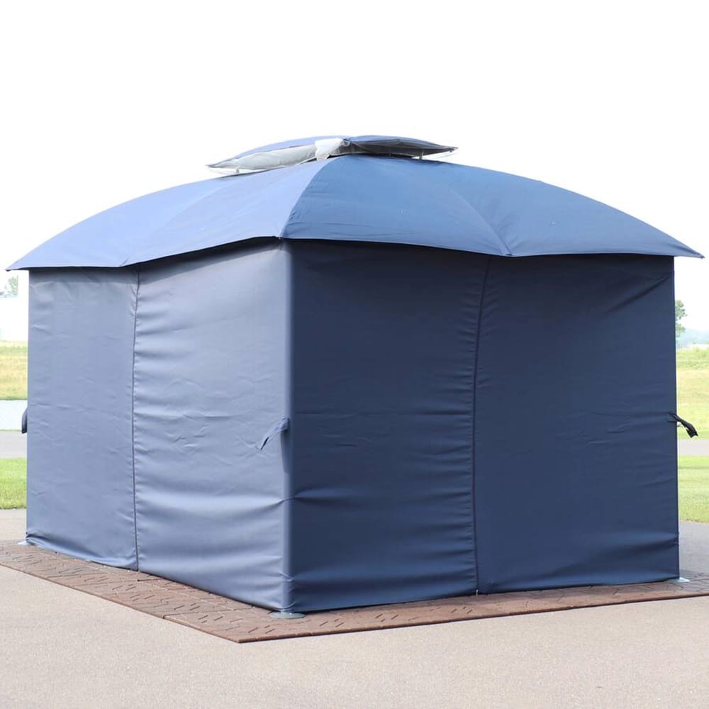 Sunnydaze 12.6' x 9.1' Soft Top Patio Gazebo with Screens and Privacy Walls, Blue
