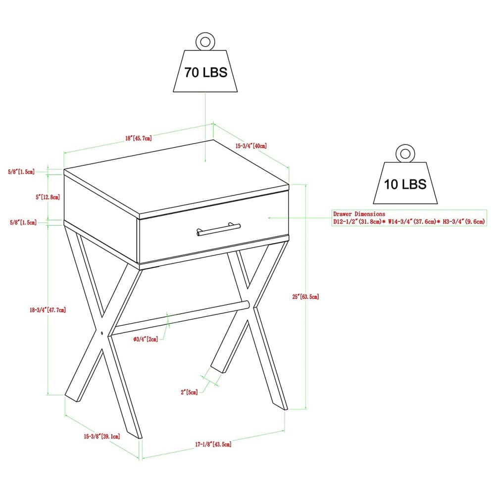 Walker Edison X-Leg Side Table, Gray Wash