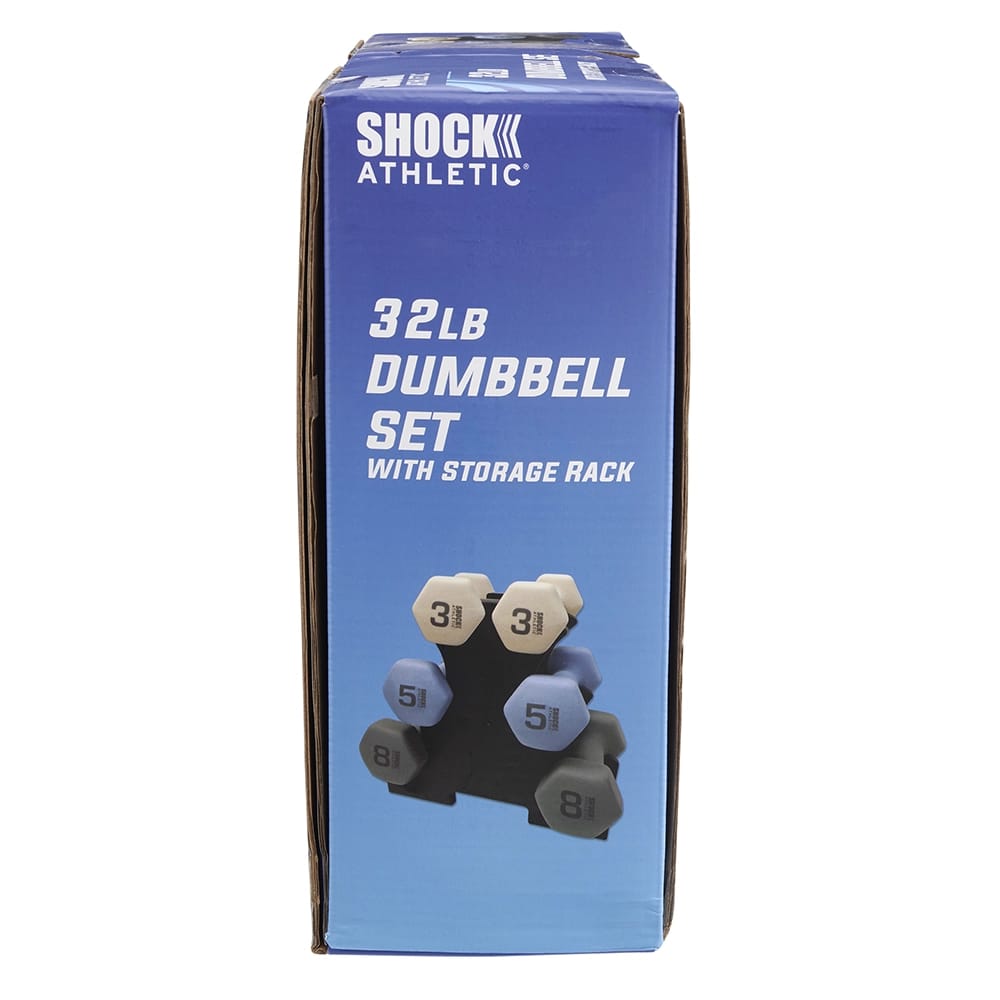 Shock Athletic 32 lb. Dumbbell Set with Storage Rack