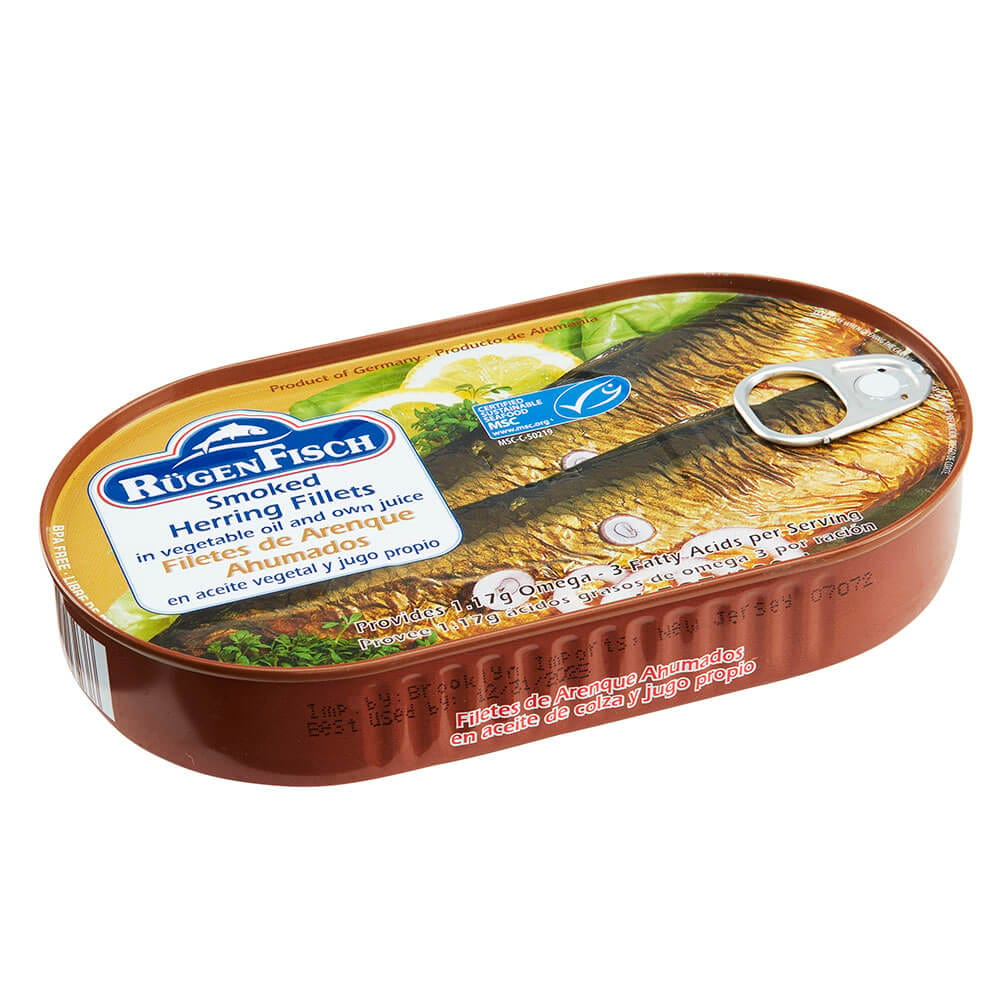 Rugen Fisch Smoked Herring Fillets in Vegetable Oil, 6.7 oz