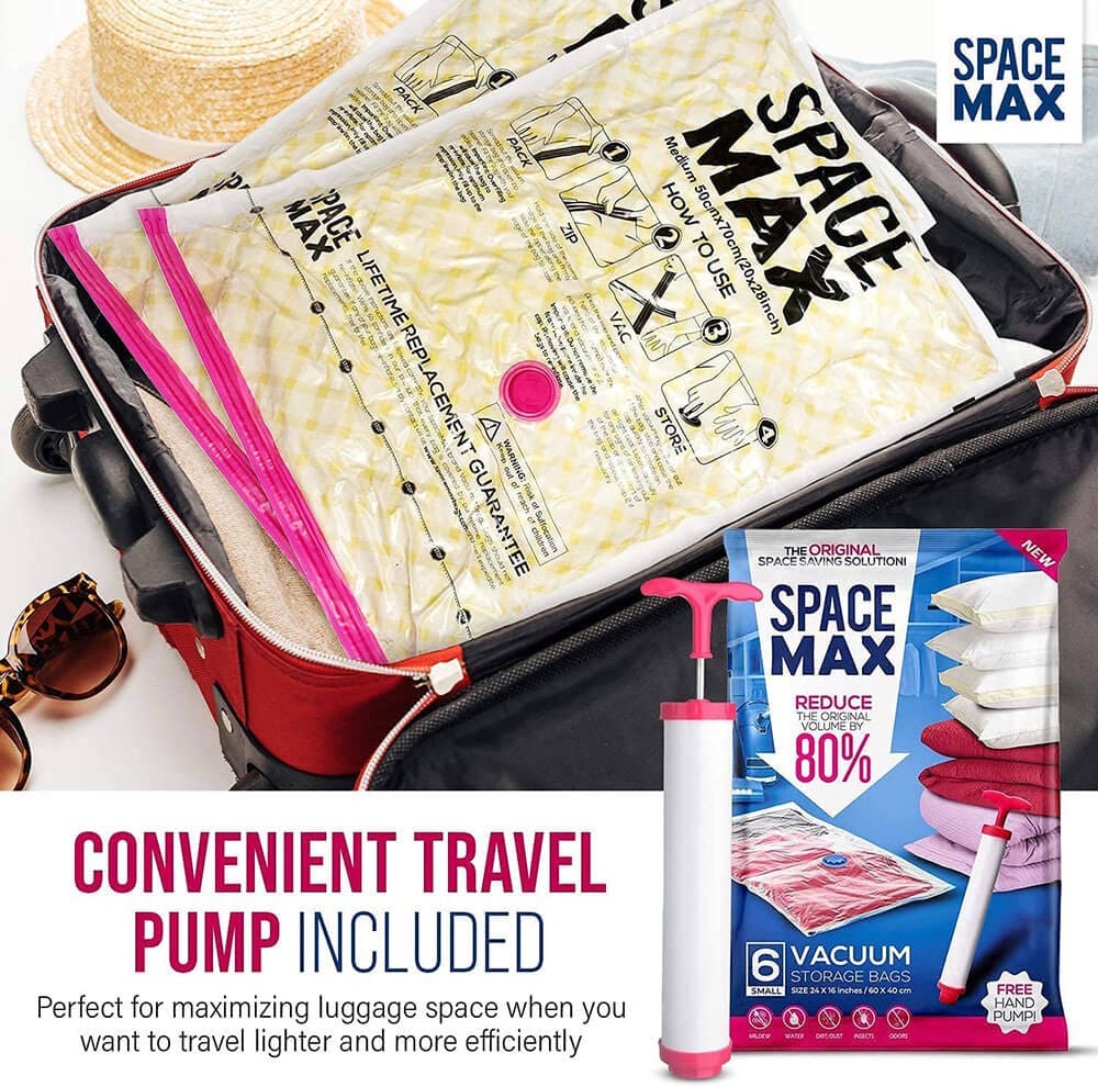 SPACE MAX Premium Space Saver Vacuum Storage Bags, Small Size, 6-Pack