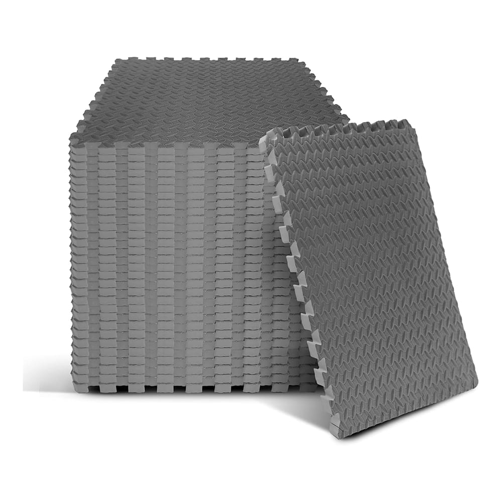 Yes4All EVA Interlocking Foam Floor Tiles with Border, Gray, 120 sq ft