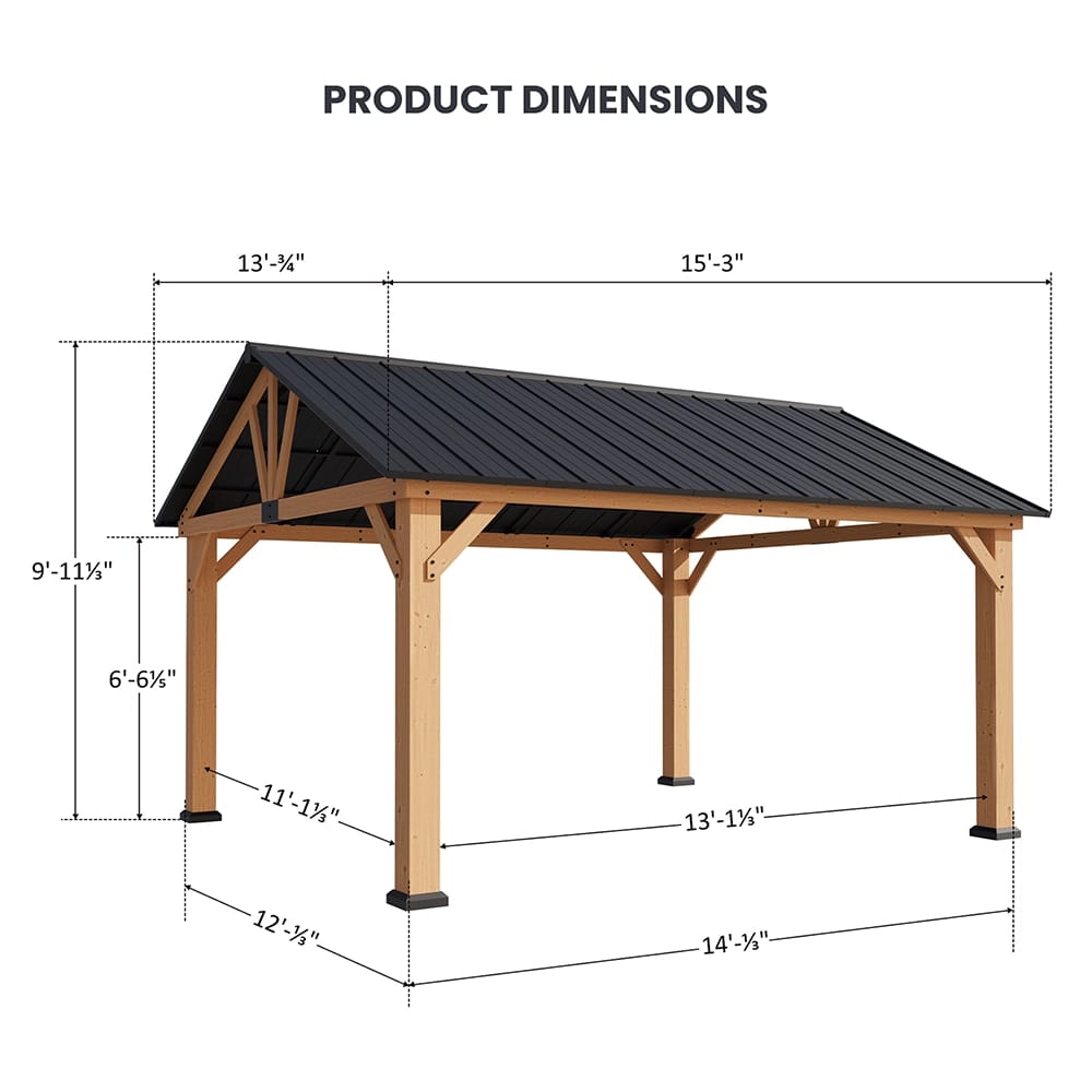 Woodland 13' x 15' Cedar Wood Hard Top Gazebo