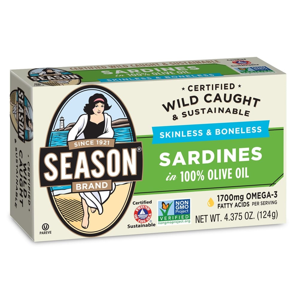 Season Brand Skinless and Boneless Sardines in Olive Oil, 4.37 oz