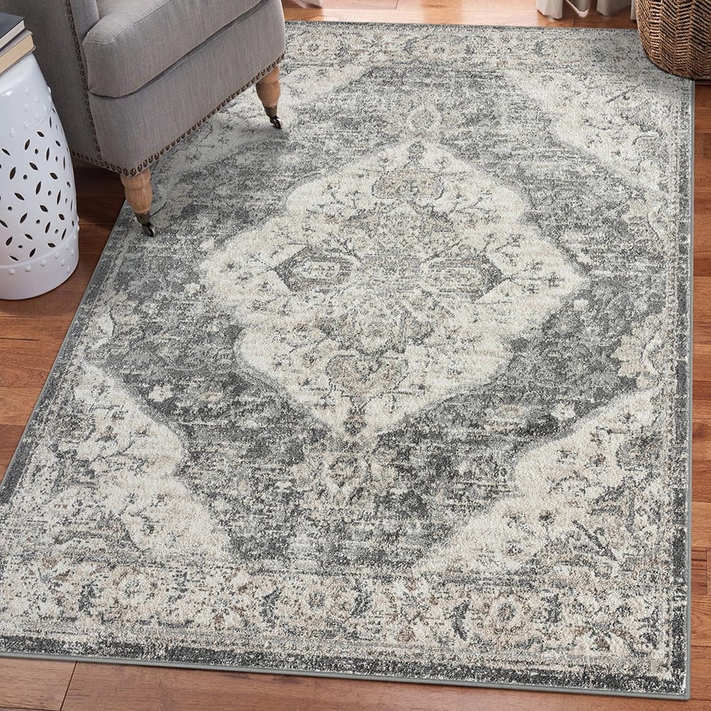 Euston 8'6" x 12'5" Traditional Area Rug, Gray/Cream