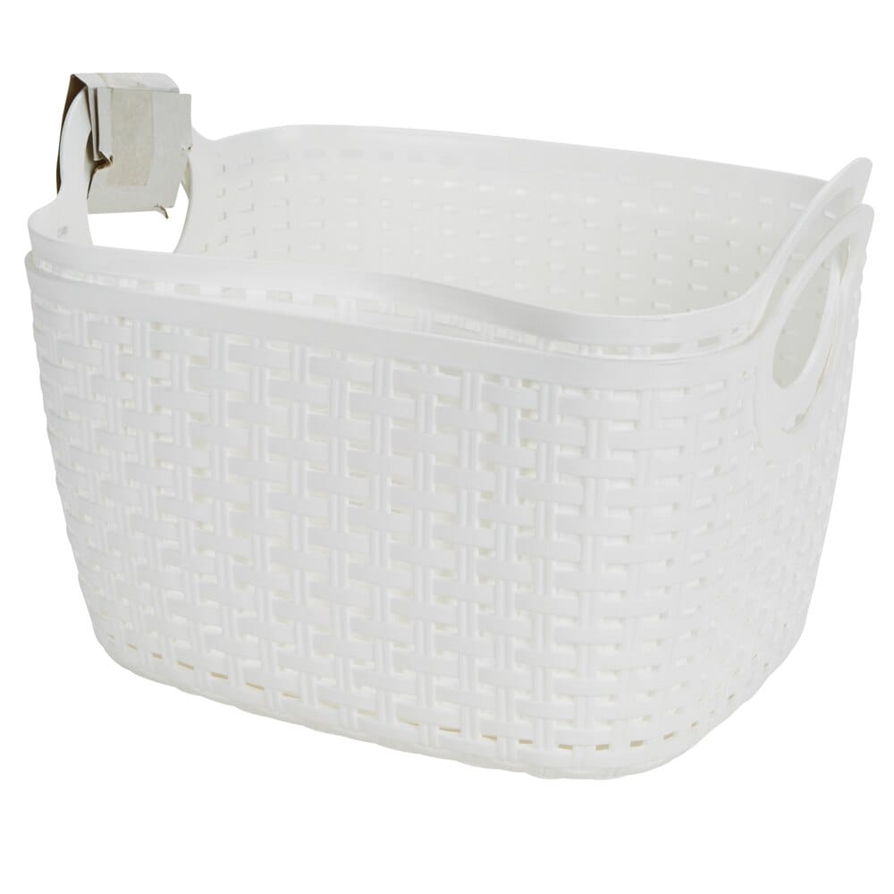 Medium Plastic White Storage Baskets with Handles, 2-Count