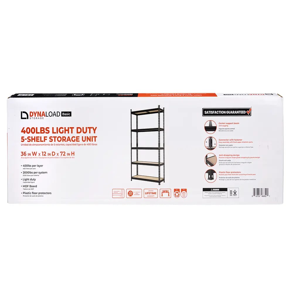 DynaLoad Light-Duty 5-Shelf Storage Unit, 400 lbs, 36" x 12" x 72"