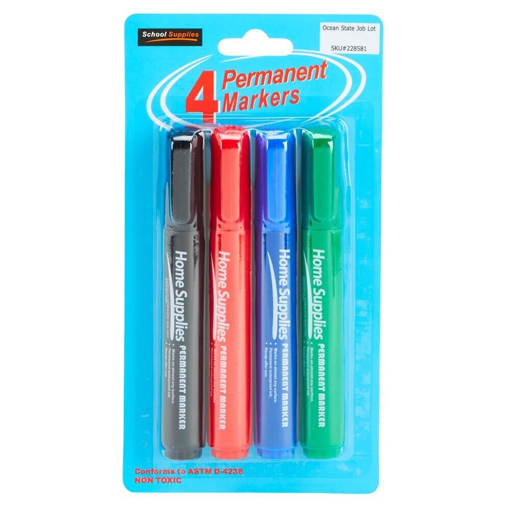 School Supplies Permanent Markers, 4 Piece