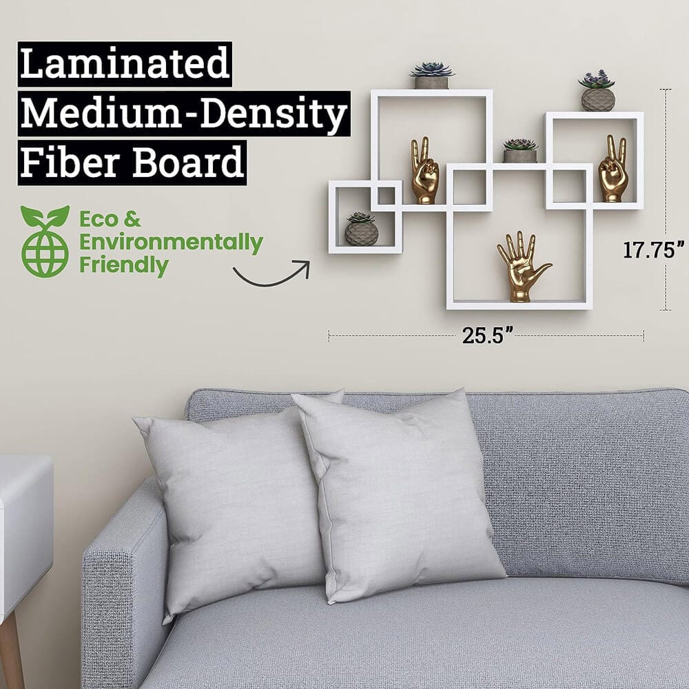 Greenco Intersecting Cube Shelves, Set of 4, Gray