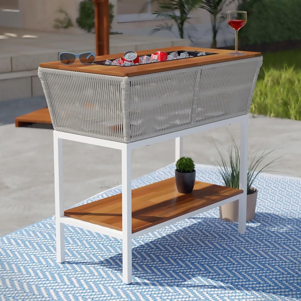 Southern Enterprises Tondela Outdoor Serving Table, Acacia/White