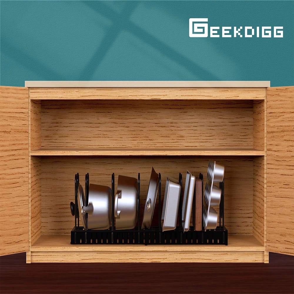 GeekDigg Adjustable Pot Organizer Rack, Black