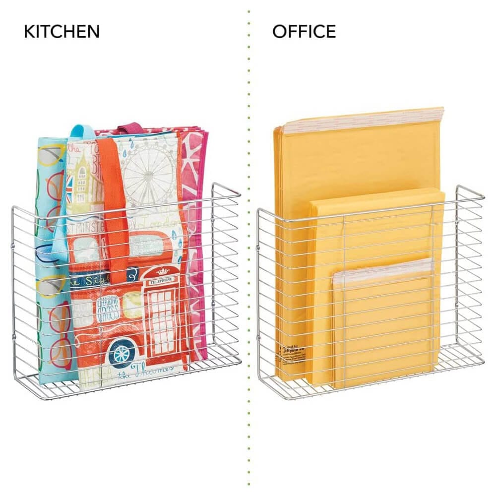 mDesign Metal Wire Wall-Mounted Magazine Holder/Storage Organizer, Set of 2, Chrome