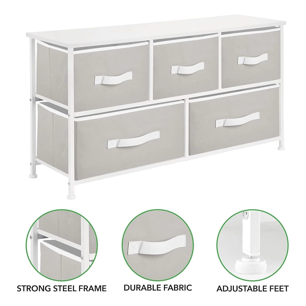 mDesign 5-Drawer Storage Unit, Light Gray/White