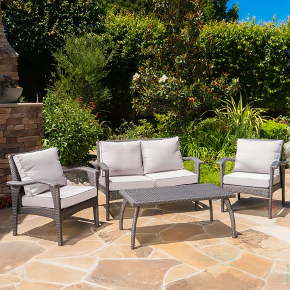 Honolulu 4-Piece Wicker Patio Set, Gray