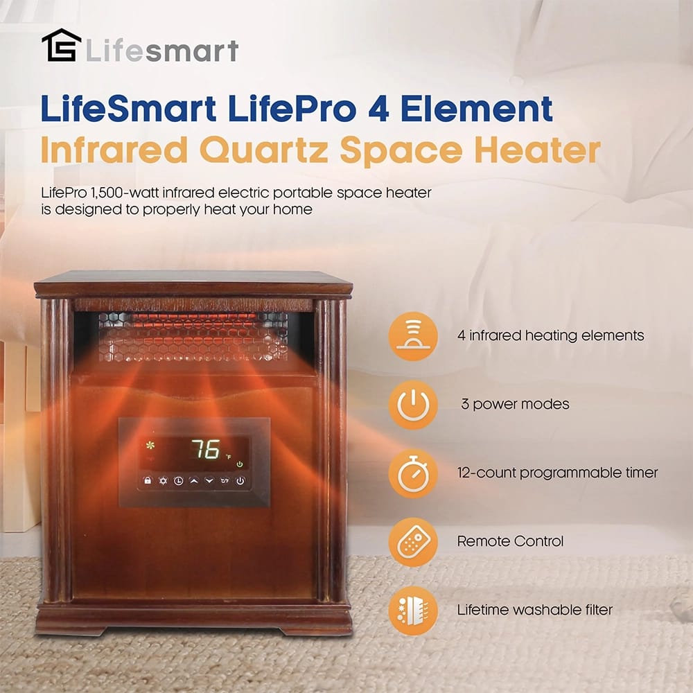 Lifesmart 4 Element Wood Cabinet Infrared Heater