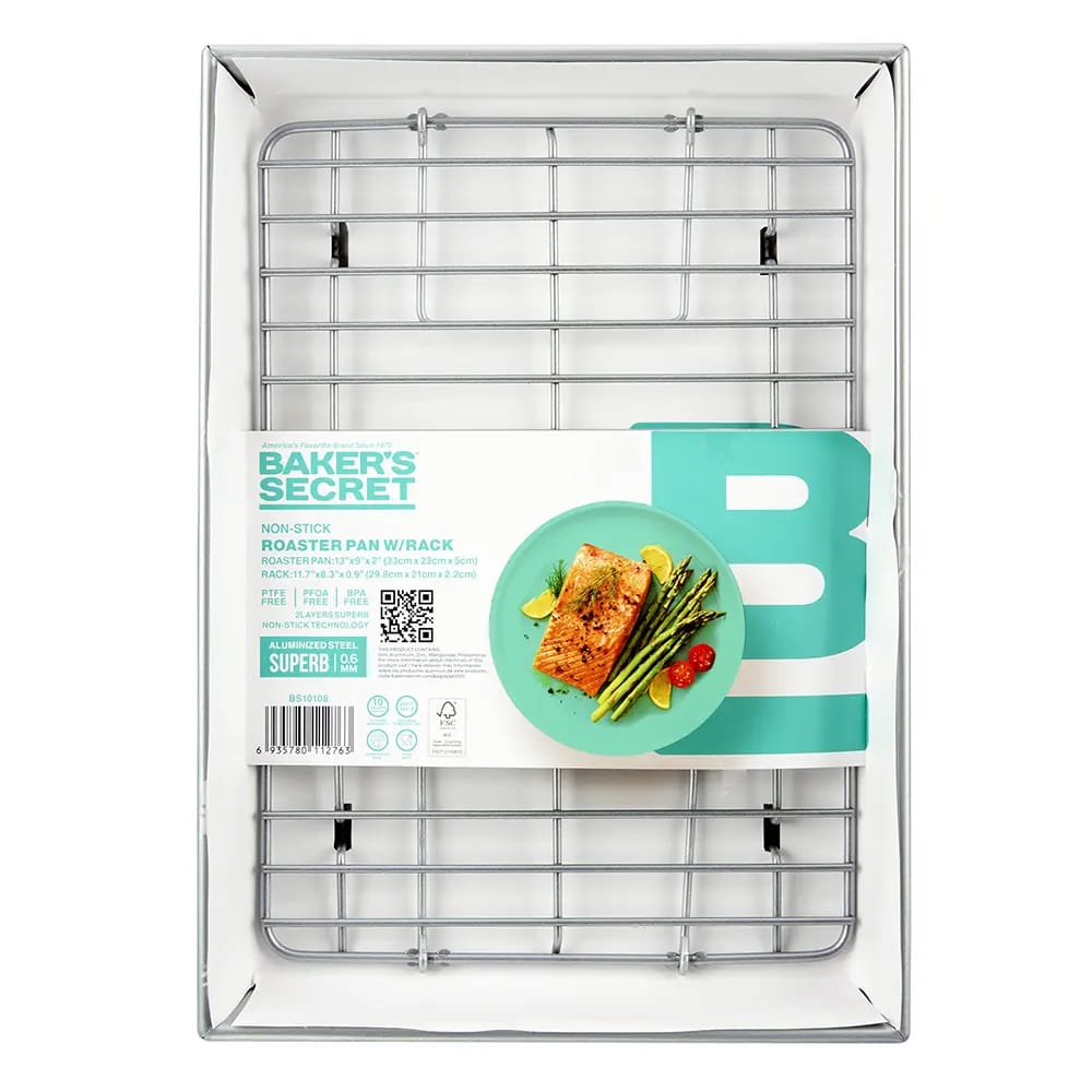 Baker's Secret Non-Stick Aluminized Steel Roaster Pan with Rack, 13" x 9"