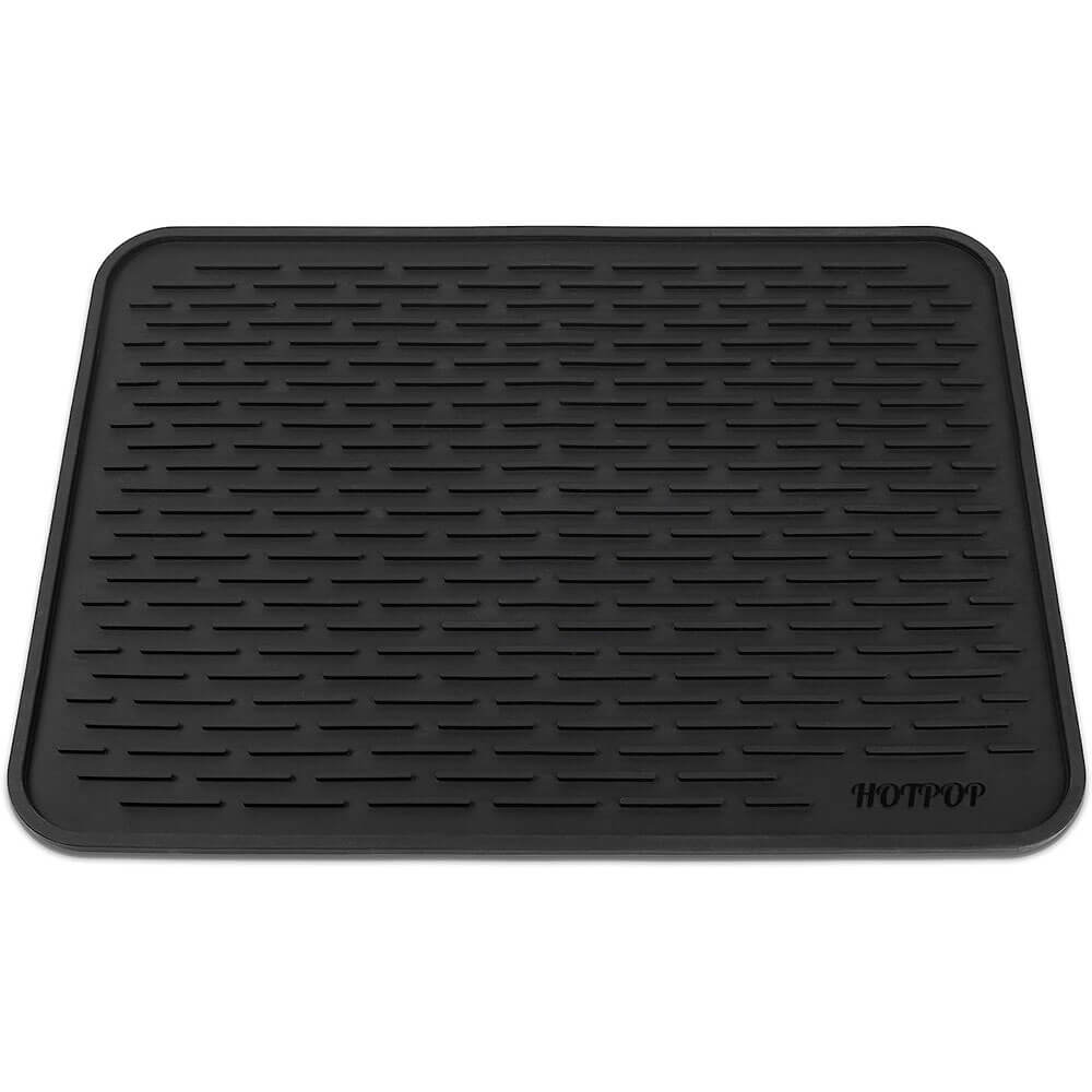 HOTPOP Medium 16" x 12" Super Sturdy Silicone Dish Drying Mat & Trivet, Black