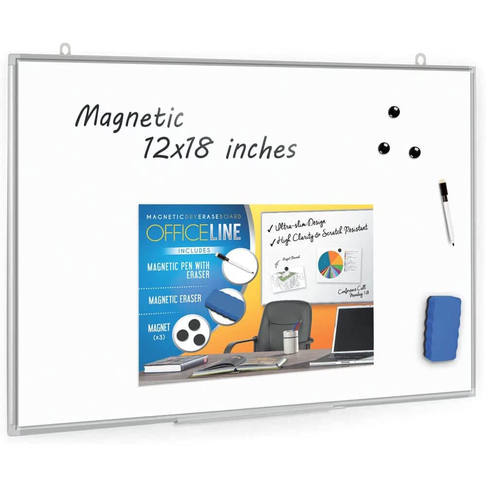 Officeline Ultra-Slim, Lightweight 12" x 18" Magnetic Dry Erase Board with Accessories