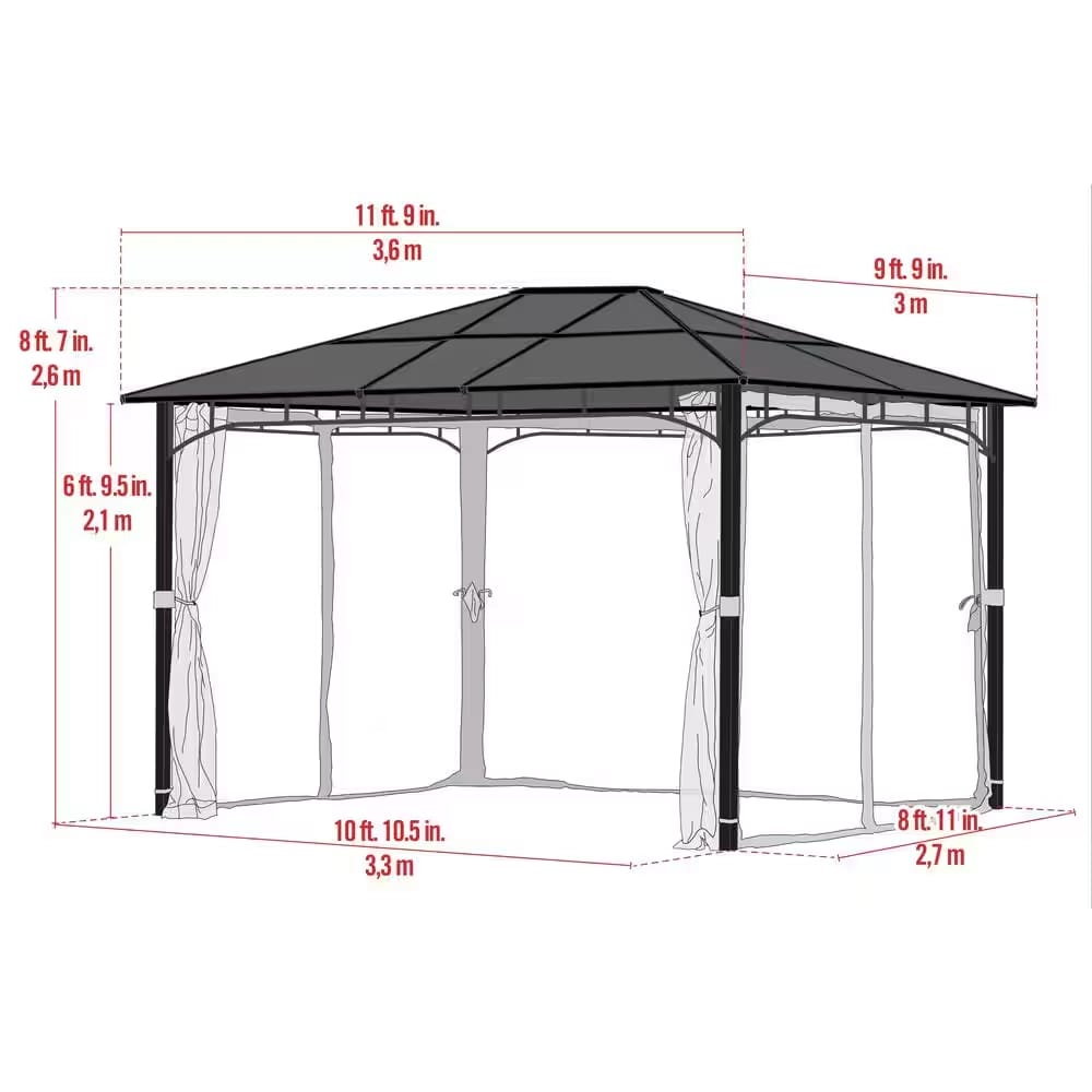 ShelterLogic 10' x 12' Sycamore Steel Frame Gazebo with Hardtop Roof, Dark Coffee