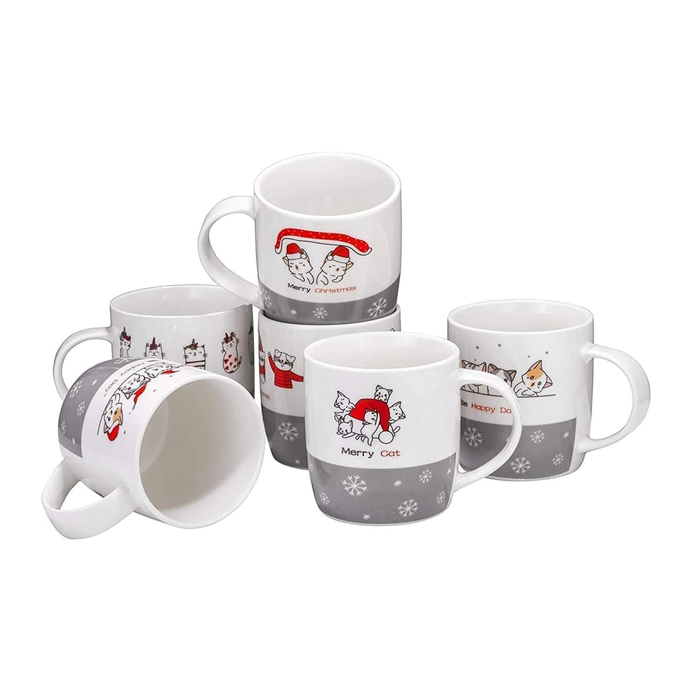 Bruntmor 14 oz Christmas Coffee Mugs, 6 Count