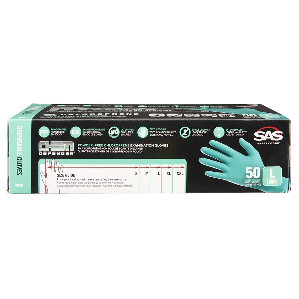 SAS ChemDefender L Powder-Free Chloroprene Disposable Gloves, 50 Count