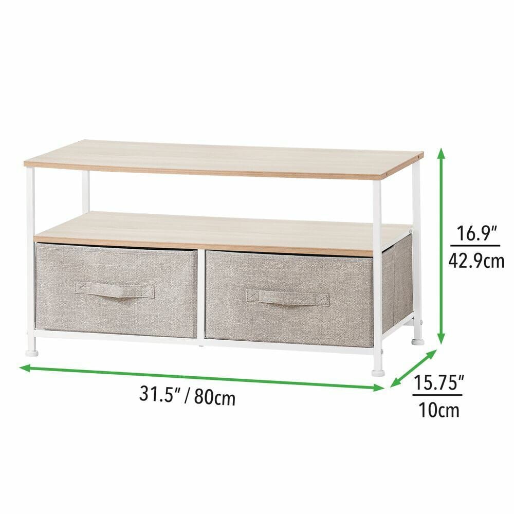 mDesign 2-Drawer TV Stand, Natural/White