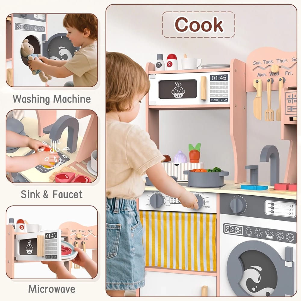 Large Wooden Kids Play Kitchen, Pink