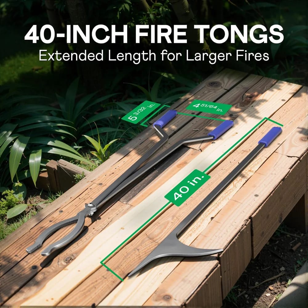 Idzo Stainless Steel Fire Tongs With Poker, 40"