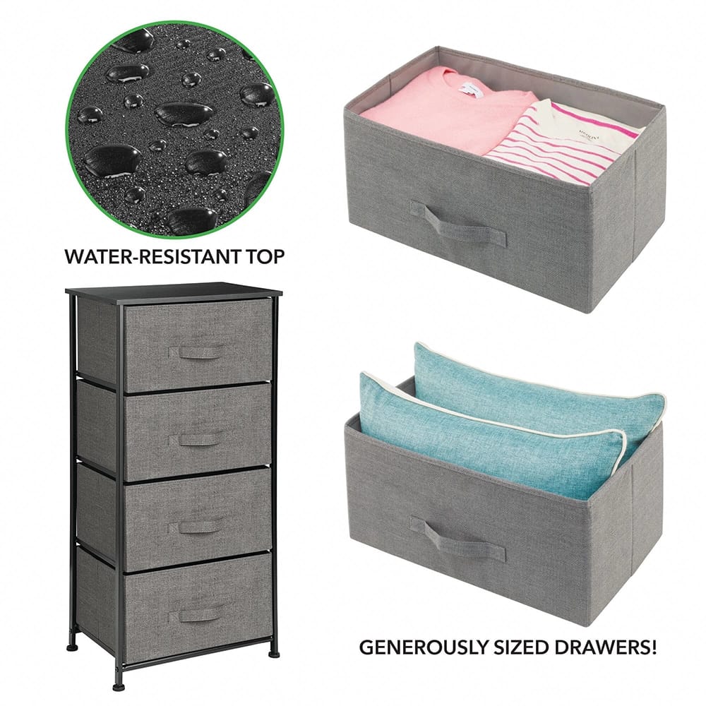 mDesign 4-Drawer Tall Dresser, Charcoal