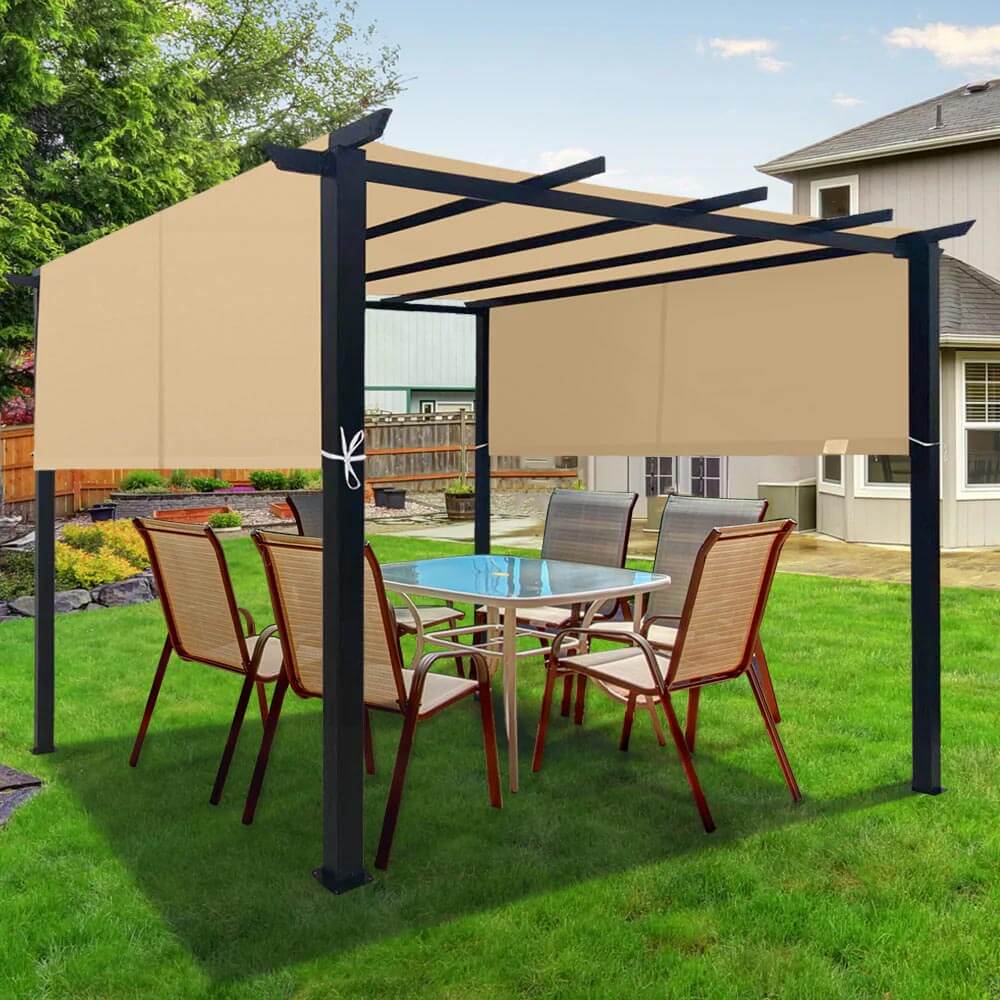 10' x 10' Flat Top Pergola with Adjustable & Removable Canopy