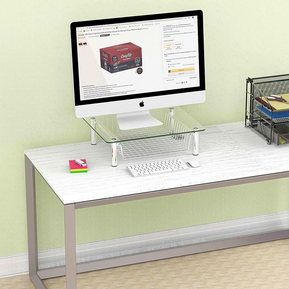 Simple Houseware Clear Glass Computer Monitor Stand Riser with Drawer